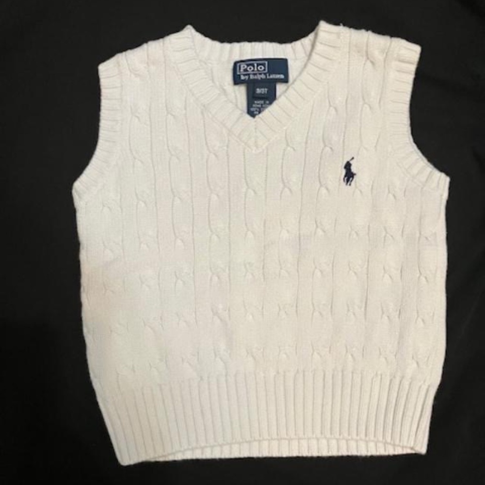 Ralph Lauren POLO Boys Cable Knit Sweater Vest White Size 3T